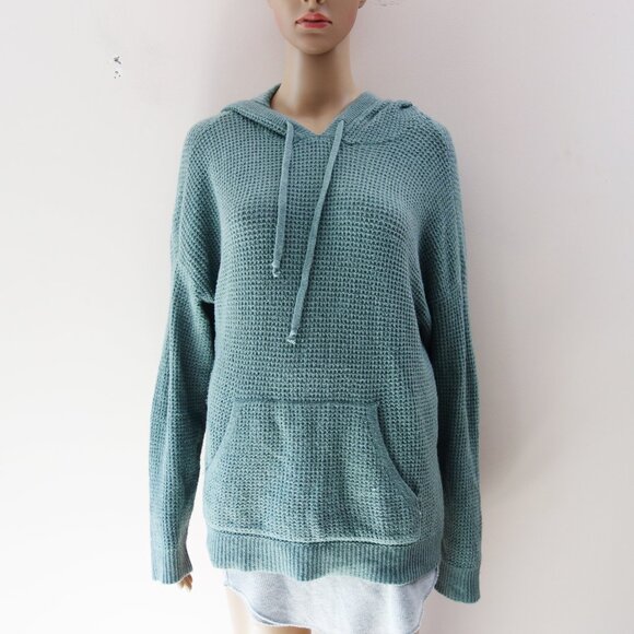 aerie Sweaters - Aerie Waffle Knit Hoodie Sweater Overcast Green Oversized (XS) NWOT!